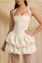 Halterneck Layered Bubble Hem Corset Mini Dress in Ivory  GEMMACHIC