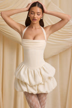 Halterneck Layered Bubble Hem Corset Mini Dress in Ivory  GEMMACHIC