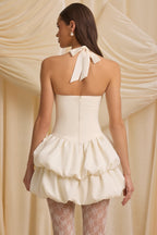 Halterneck Layered Bubble Hem Corset Mini Dress in Ivory  GEMMACHIC