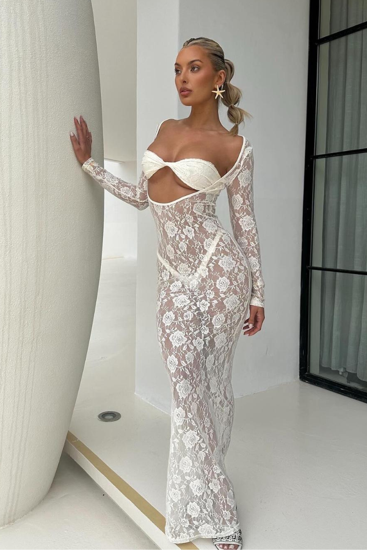 Louella 3 Piece Lace Maxi Dress - White (SALE)  GEMMACHIC
