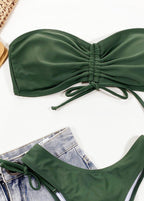 Sierra Dune - Olive Bandeau Bikini with Ruched Tie Bottom  GEMMACHIC