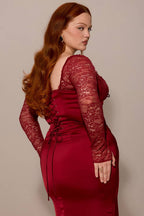 Berry Satin Maxi Dress With Corset  Gemma Chic