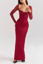 Berry Satin Maxi Dress With Corset