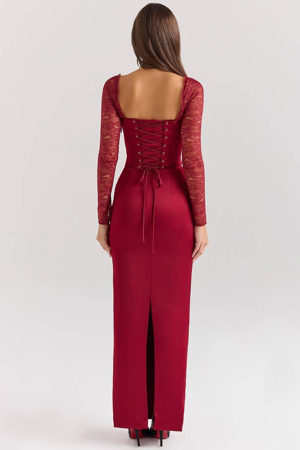 Berry Satin Maxi Dress With Corset  Gemma Chic