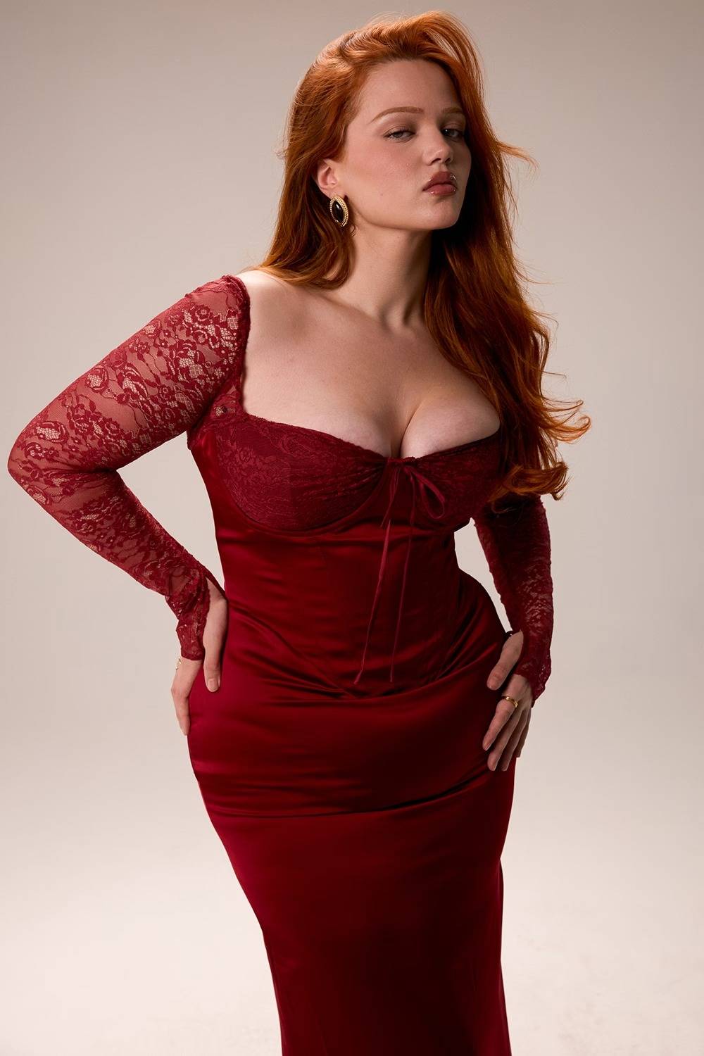 Berry Satin Maxi Dress With Corset  Gemma Chic