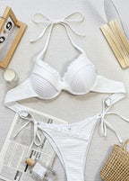 Ivory Ruffle Trim Bikini Set  GEMMACHIC