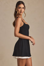 Bow-Detail Pleated A-Line Mini Dress in Black  Gemma Chic