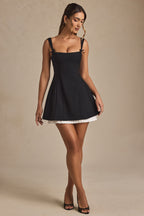 Bow-Detail Pleated A-Line Mini Dress in Black  Gemma Chic