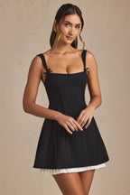Bow-Detail Pleated A-Line Mini Dress in Black  Gemma Chic