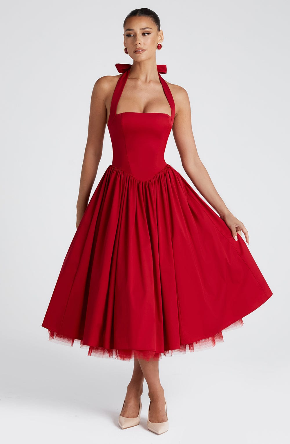 Cressida Midi Dress - Red  Gemma Chic