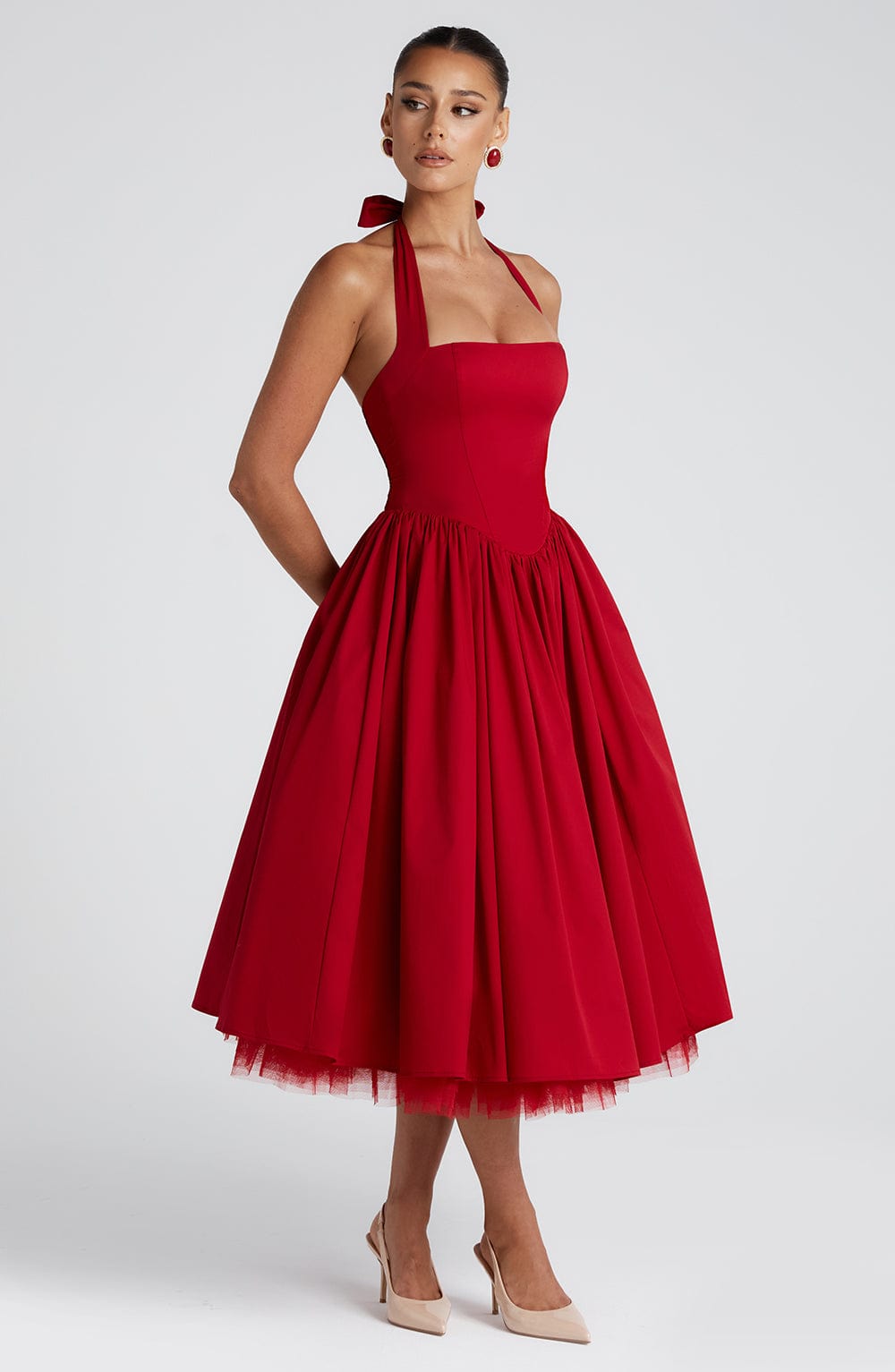 Cressida Midi Dress - Red  Gemma Chic