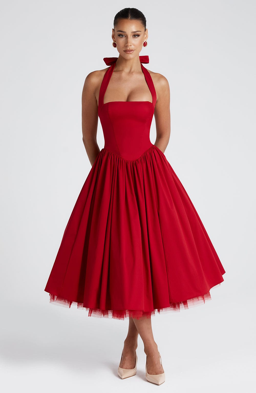 Cressida Midi Dress - Red  Gemma Chic