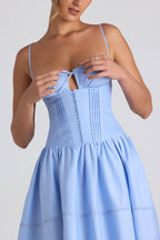 Lace-Trim Pintucked Poplin Midaxi Dress in Sky Blue  Gemma Chic