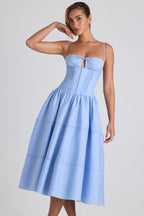 Lace-Trim Pintucked Poplin Midaxi Dress in Sky Blue  Gemma Chic