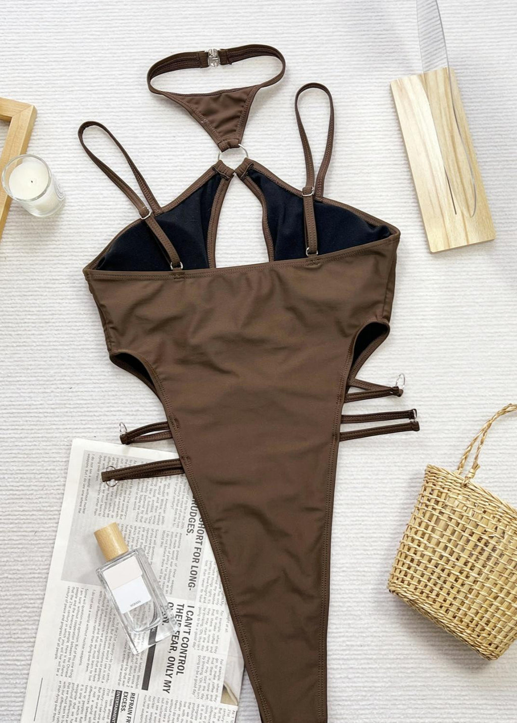 Heatwave Bound - Cut-Out Halter Ring Detail One Piece Swimsuit  GEMMACHIC