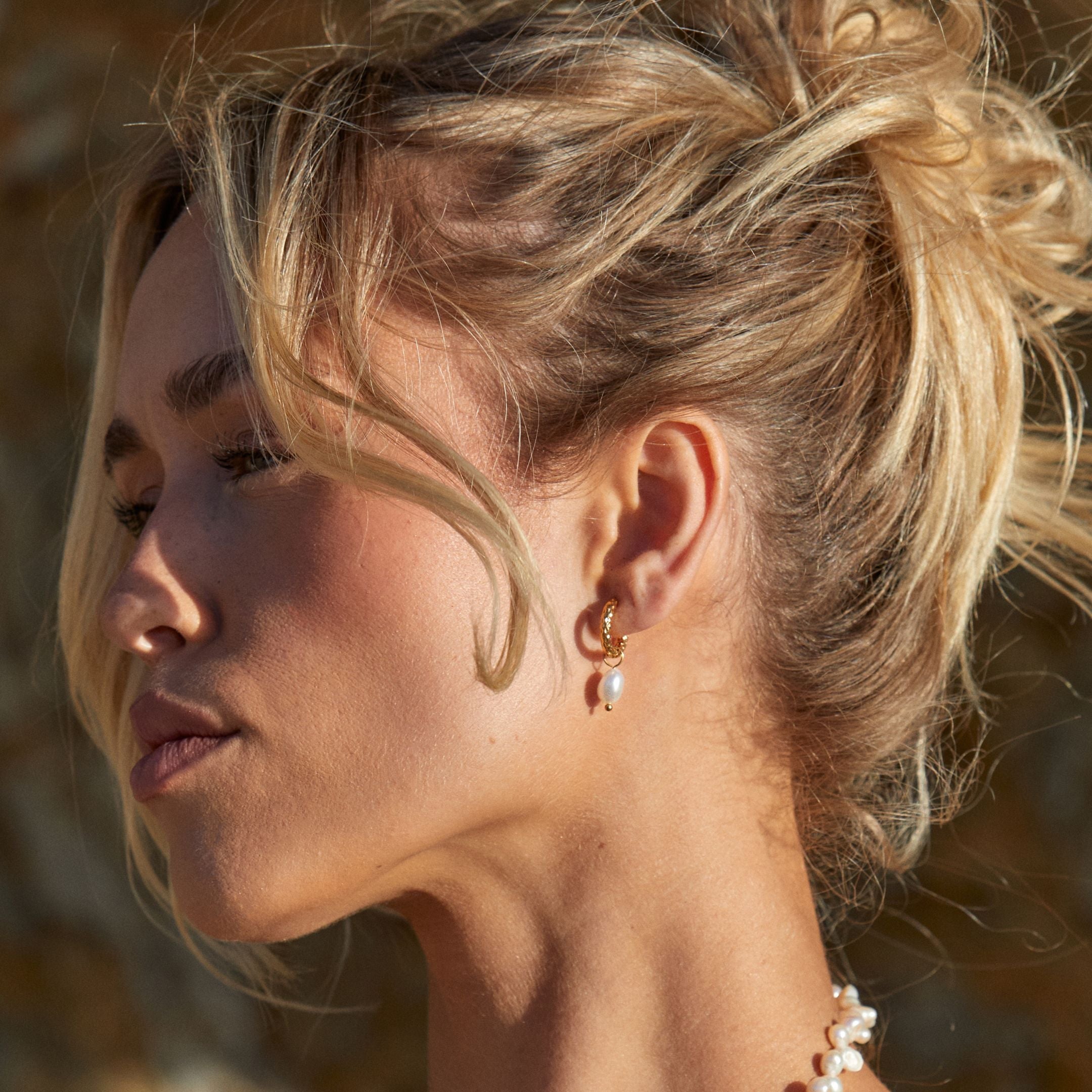 Hammered Pearl Hoop Earrings  GEMMACHIC