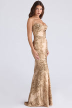 Gold Patterned Satin Maxi Dress - Limited Edition  Gemma Chic