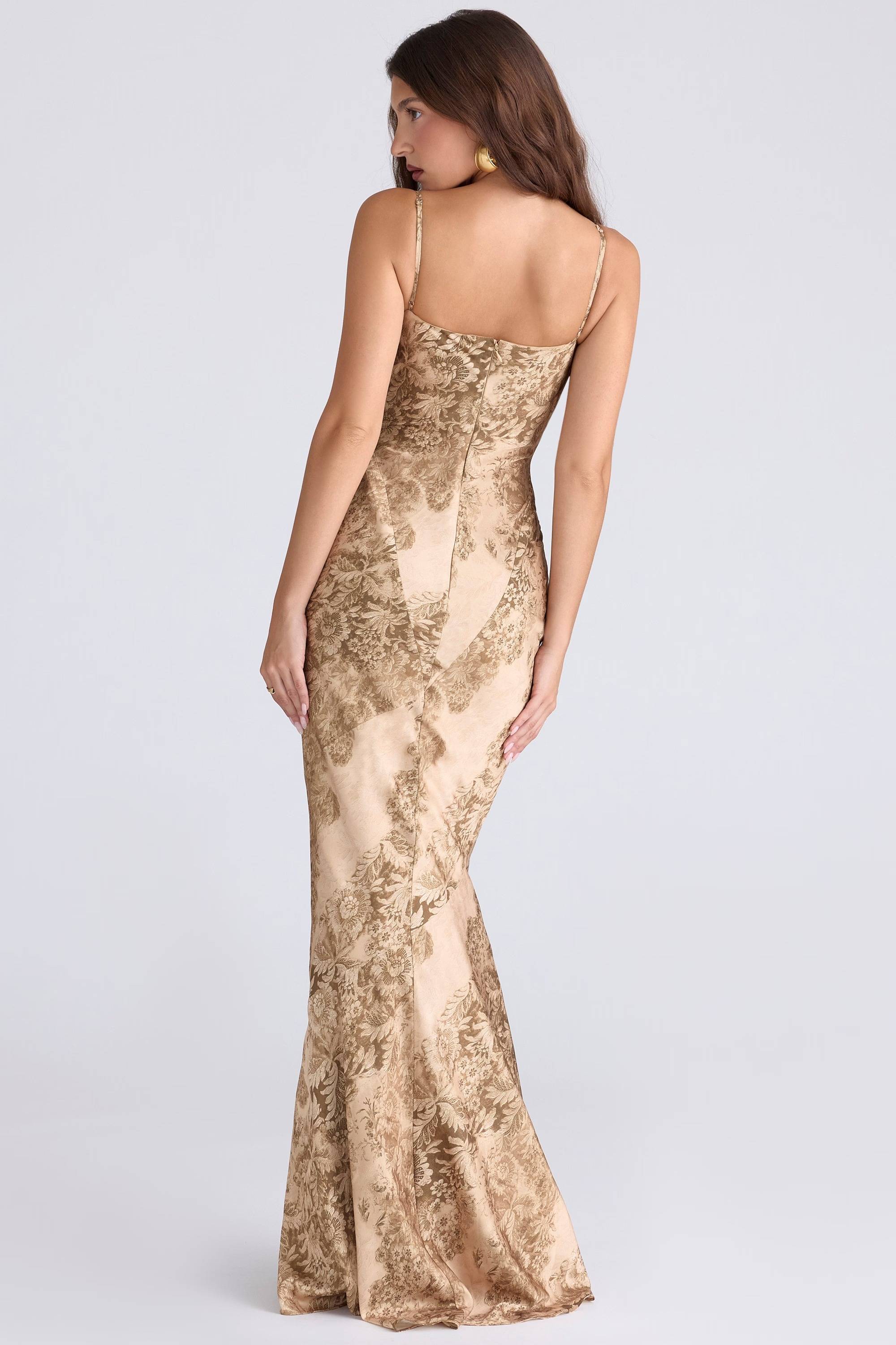Gold Patterned Satin Maxi Dress - Limited Edition  Gemma Chic