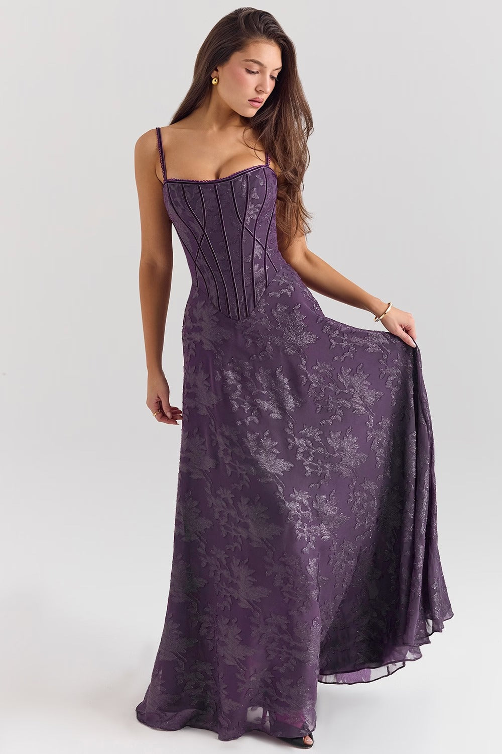 Midnight Blue Lurex Chiffon Maxi Dress  Gemma Chic