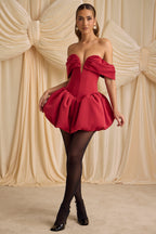 Off-Shoulder Layered Bubble Hem Corset Mini Dress in True Red  Gemma Chic
