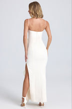 Pliss¨¦ Ruffle-Trim Maxi Dress in Ivory  Gemma Chic