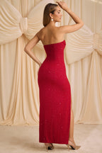 Embellished Strapless Cowl-Neck Maxi Dress in True Red  Gemma Chic