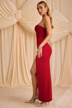 Embellished Strapless Cowl-Neck Maxi Dress in True Red  Gemma Chic