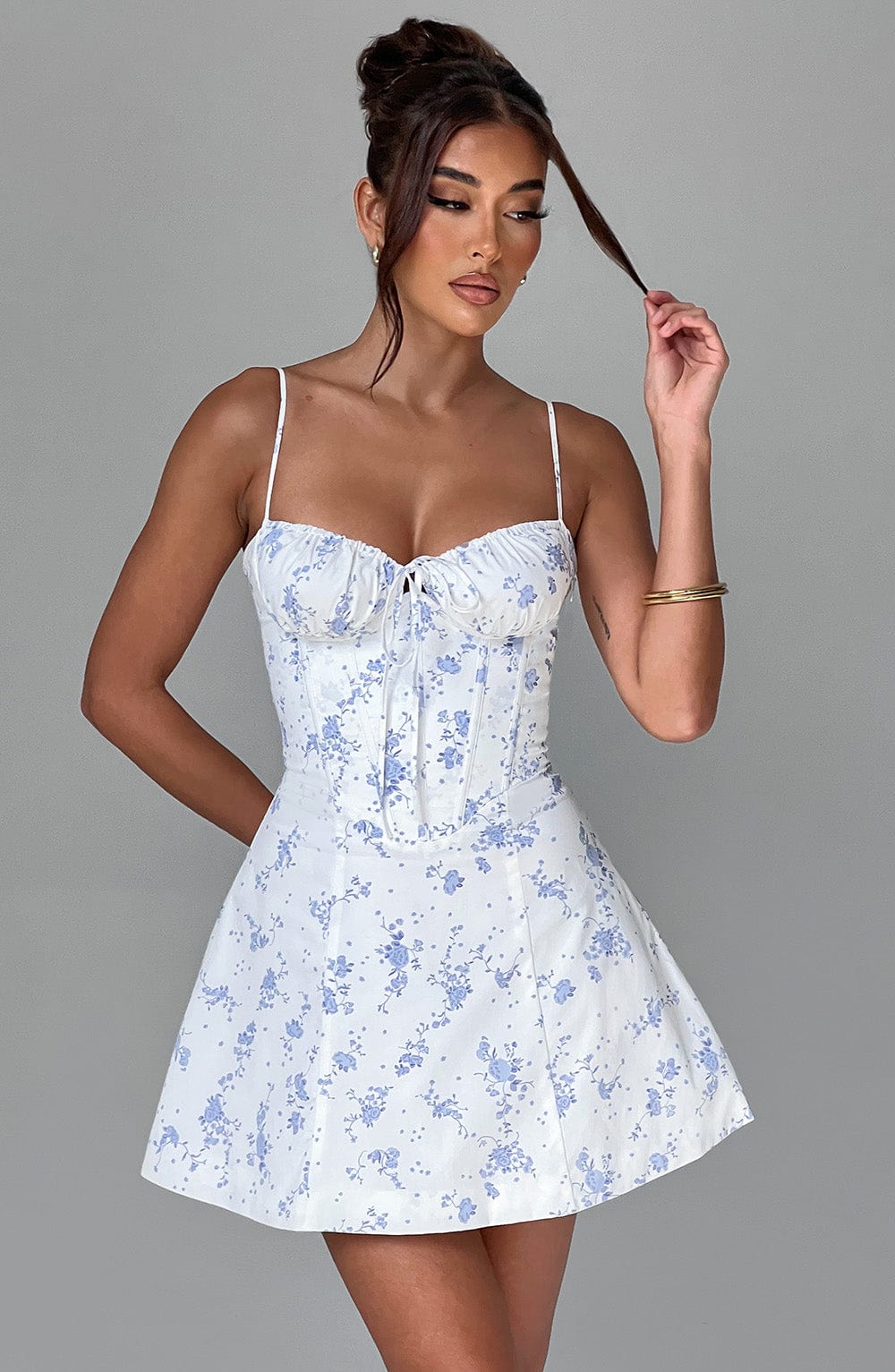 Lacey Mini Dress - Blue Ditsy Print  Gemma Chic