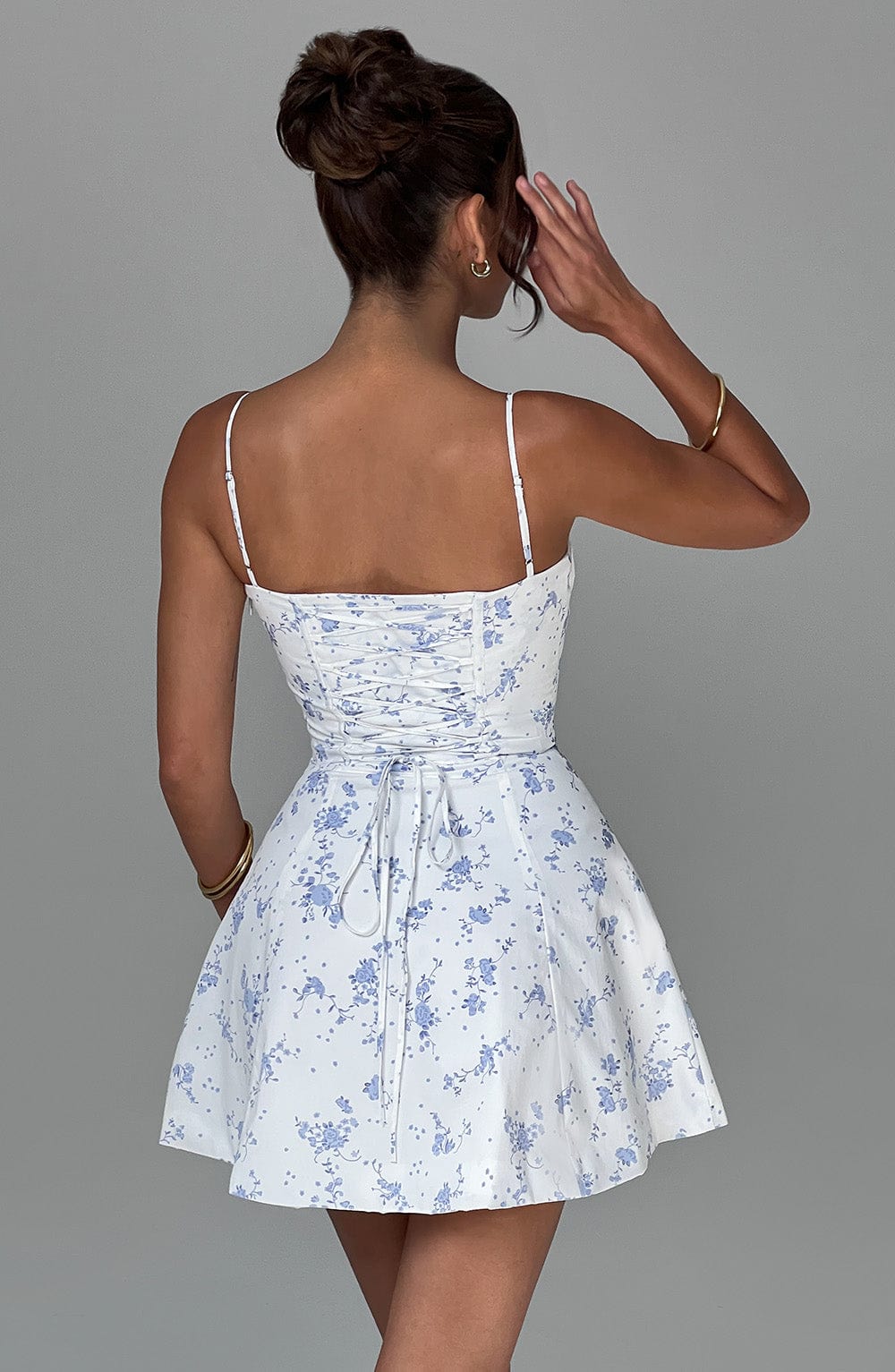 Lacey Mini Dress - Blue Ditsy Print  Gemma Chic