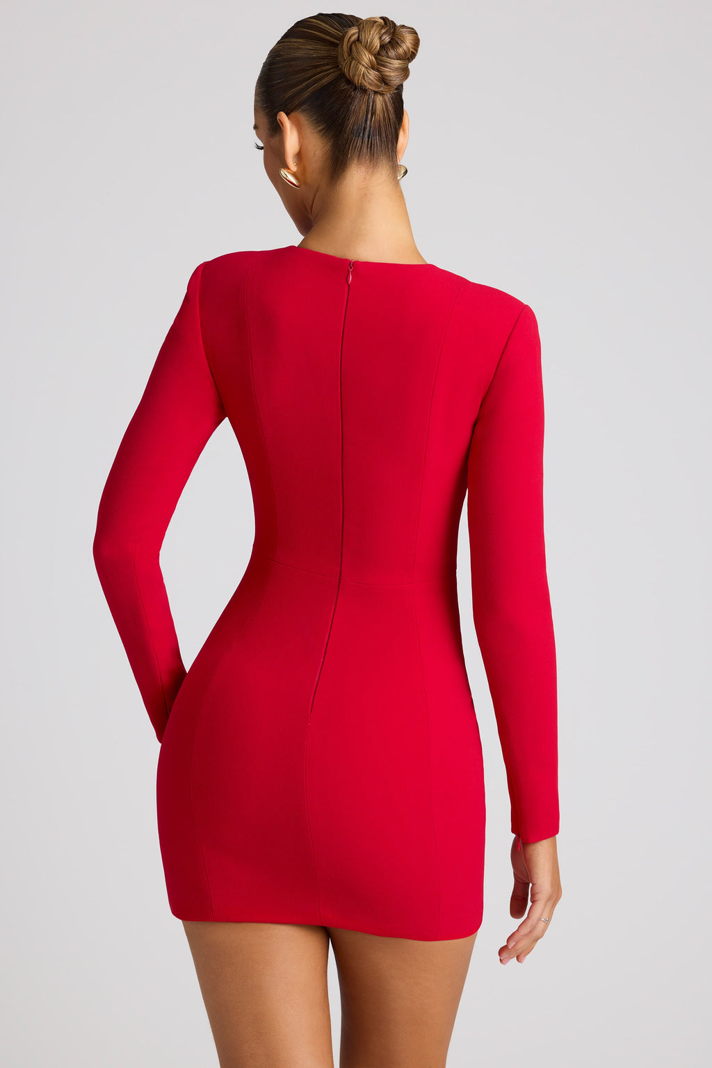 Heart Cut Out Long Sleeve Mini Dress in Fire Red  Gemma Chic