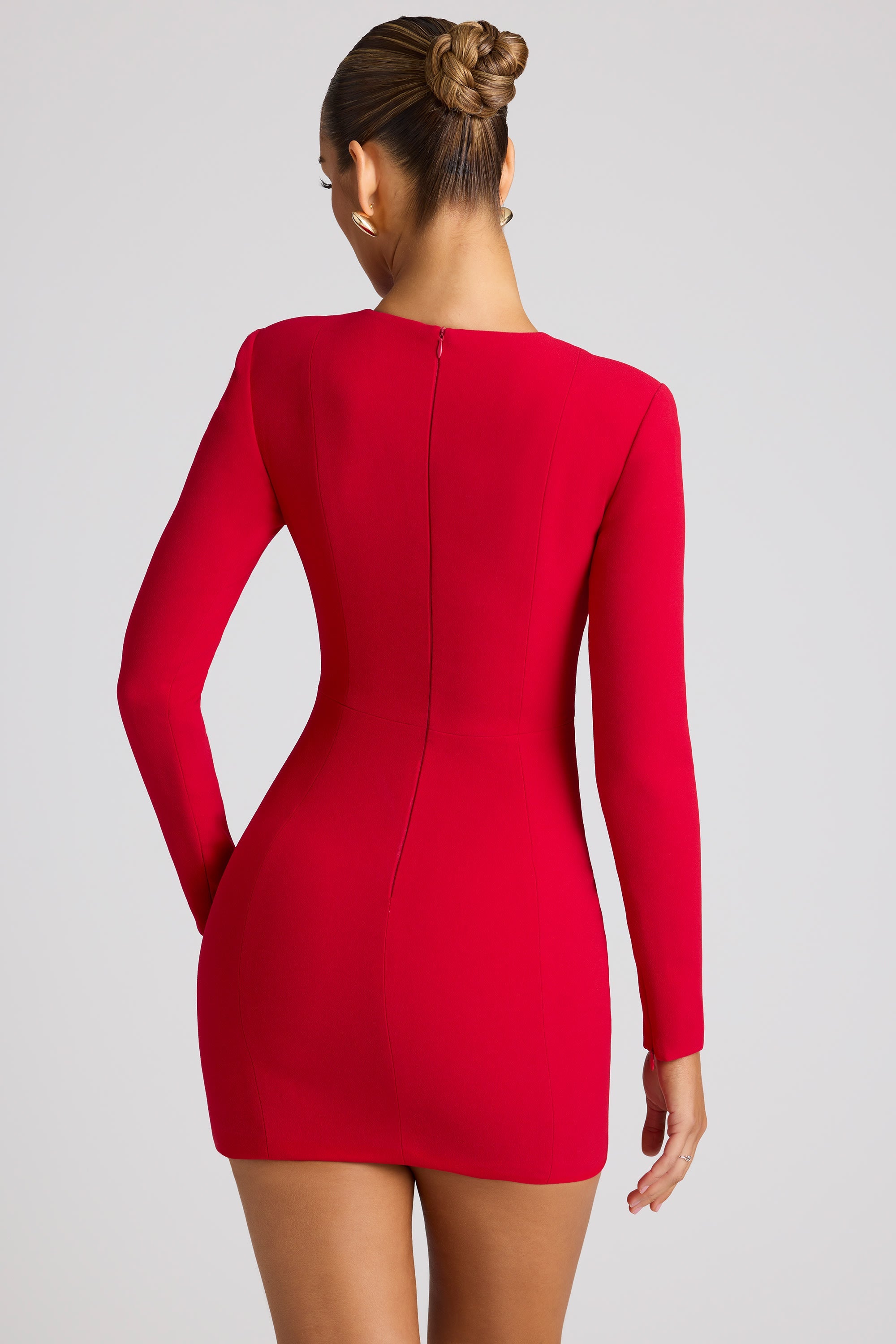 Heart Cut Out Long Sleeve Mini Dress in Fire Red  Gemma Chic