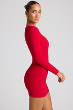 Heart Cut Out Long Sleeve Mini Dress in Fire Red  Gemma Chic