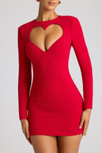 Heart Cut Out Long Sleeve Mini Dress in Fire Red  Gemma Chic