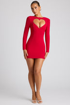 Heart Cut Out Long Sleeve Mini Dress in Fire Red  Gemma Chic