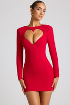 Heart Cut Out Long Sleeve Mini Dress in Fire Red  Gemma Chic