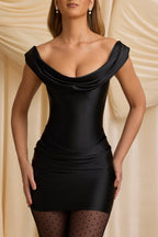 Off-Shoulder Draped Mini Dress in Black  Gemma Chic