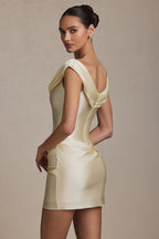 Off-Shoulder Draped Mini Dress in Ivory  Gemma Chic