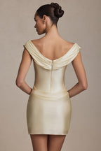 Off-Shoulder Draped Mini Dress in Ivory  Gemma Chic