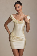 Off-Shoulder Draped Mini Dress in Ivory  Gemma Chic