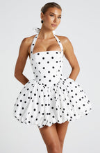 Maricia Mini Dress - Black Polka Dot Print  Gemma Chic