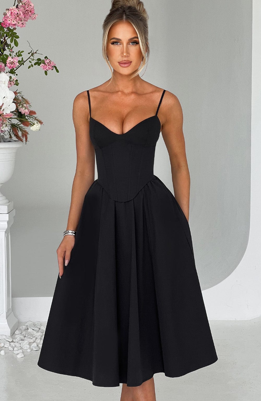 Mariella Midi Dress - Black  Gemma Chic