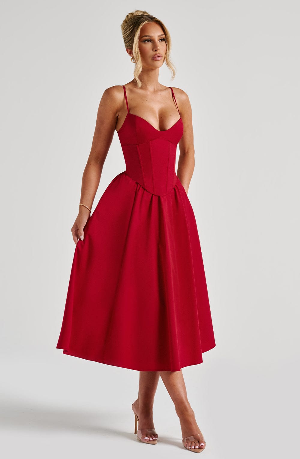 Mariella Midi Dress - Red  Gemma Chic
