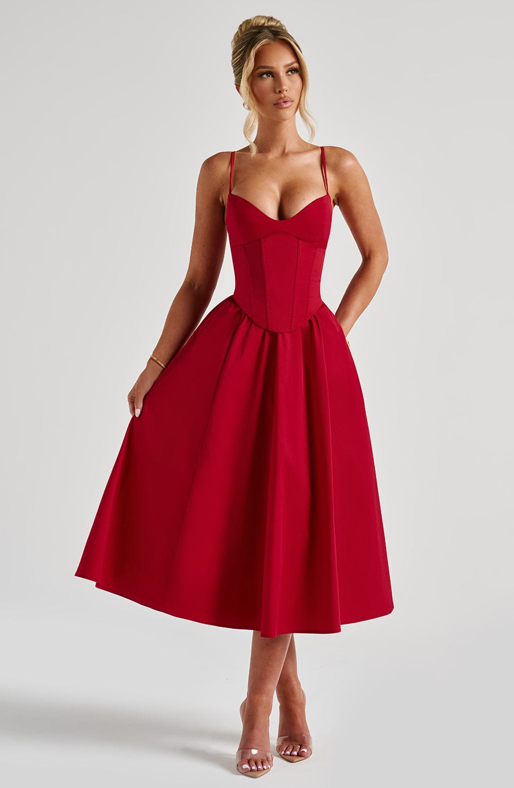 Mariella Midi Dress - Red  Gemma Chic