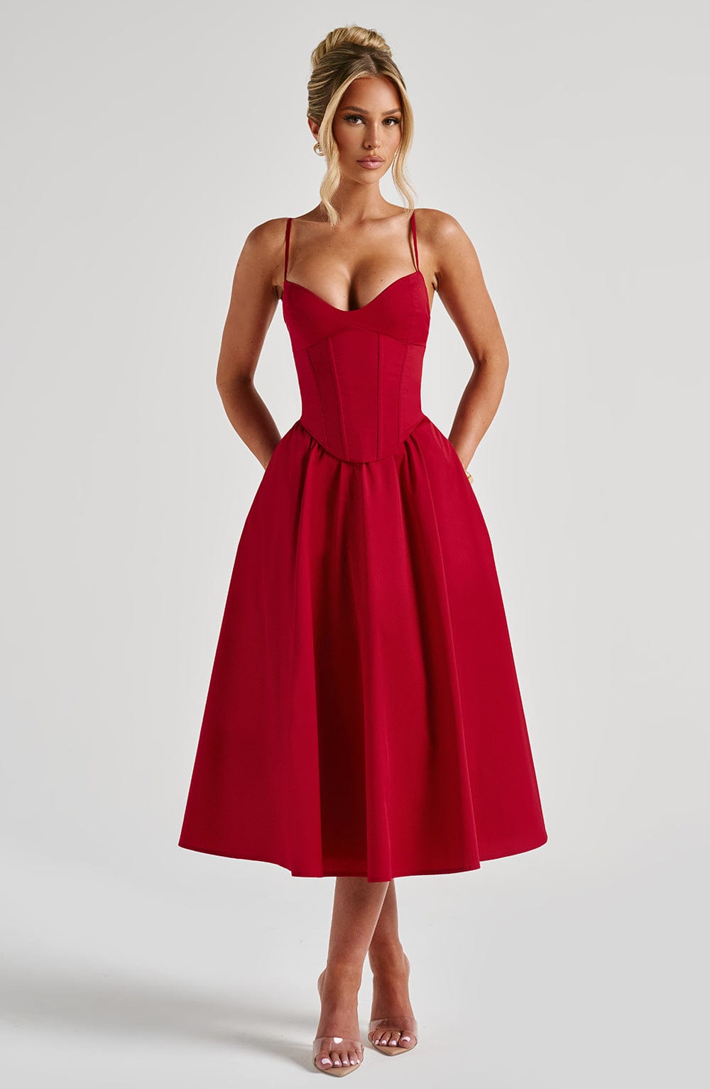 Mariella Midi Dress - Red  Gemma Chic