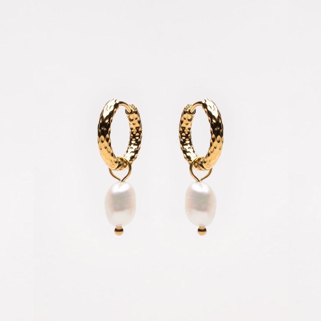 Hammered Pearl Hoop Earrings  GEMMACHIC
