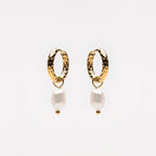 Hammered Pearl Hoop Earrings  GEMMACHIC