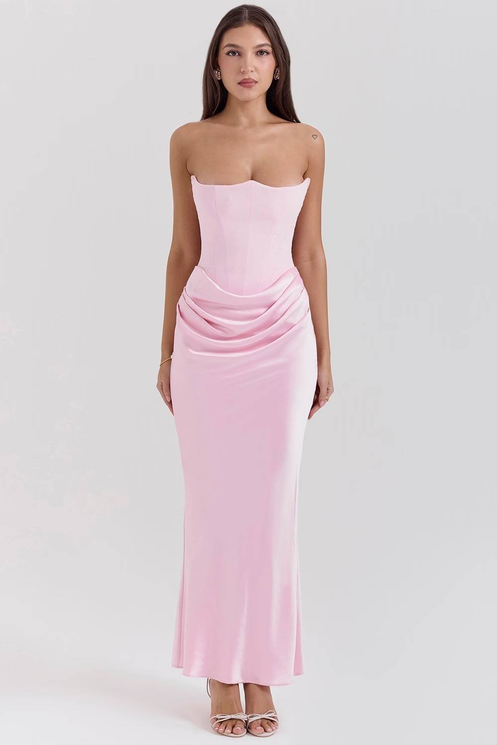 Persephone Rose Shadow Strapless Corset Maxi Dress  Gemma Chic