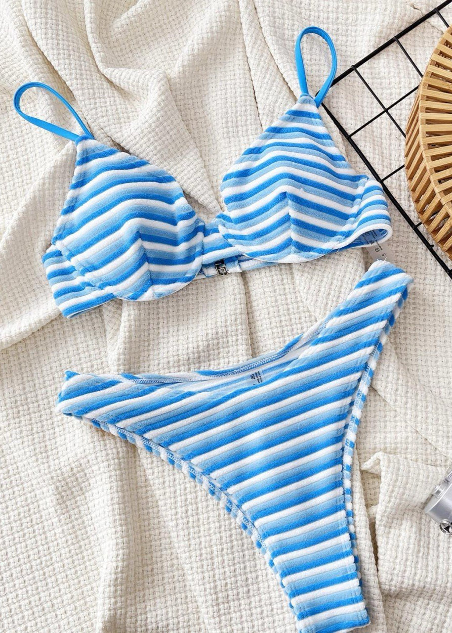 Capri Shores - Blue Velvet Stripe Bikini Set  GEMMACHIC