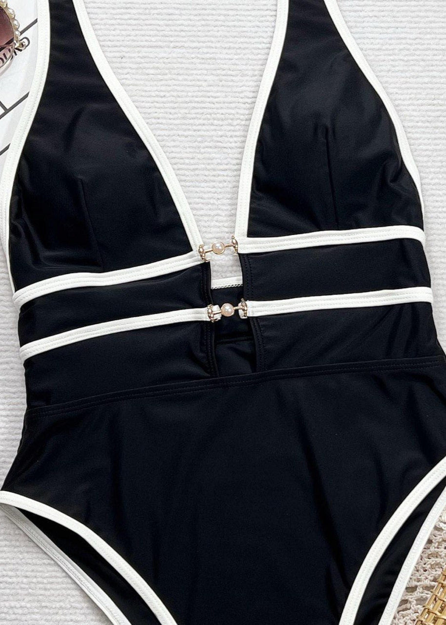 Sableline - Deep V Halter One-Piece Swimsuit  GEMMACHIC