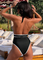 Sableline - Deep V Halter One-Piece Swimsuit  GEMMACHIC